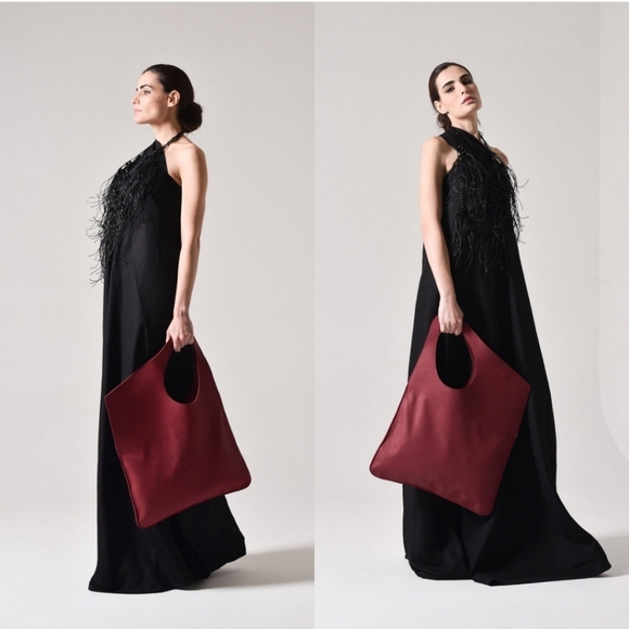 Genuine Leather Burgundy High Quality Tote Asymmetrical Large Bag by AAKASHA - Picture 2 of 14